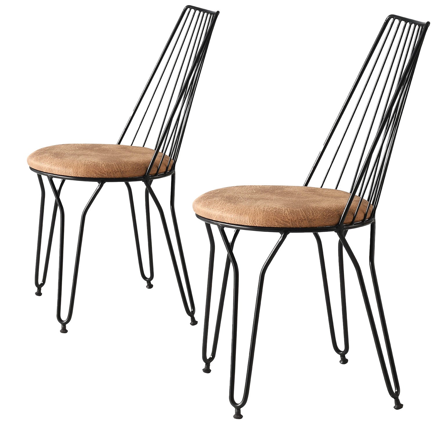 Lot de 2 chaises pieds épingles Gall Métal Noir et Simili cuir Beige