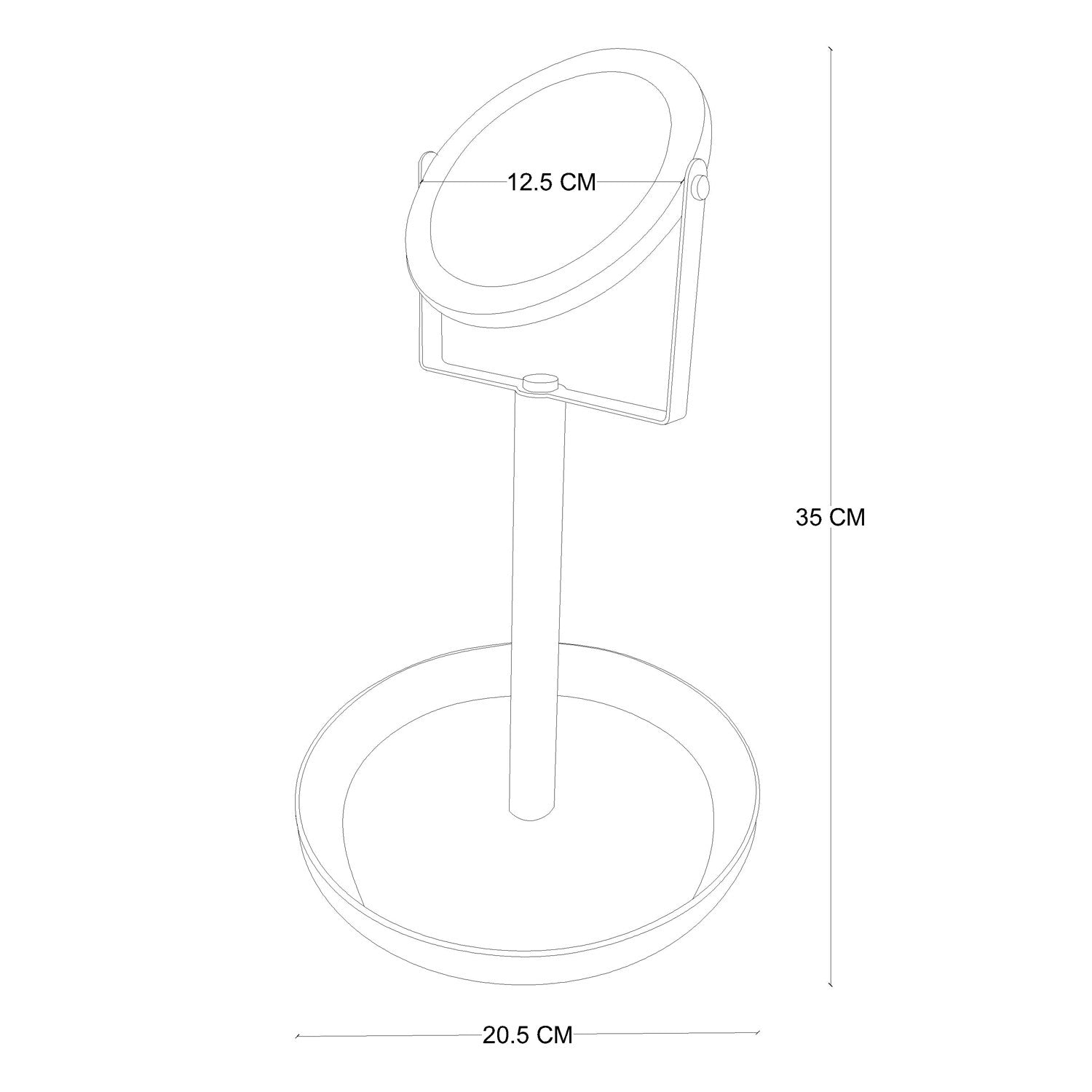 Présentoir de bijoux avec miroir Maxipile D20,5xH19cm Pin massif foncé et Métal Noir