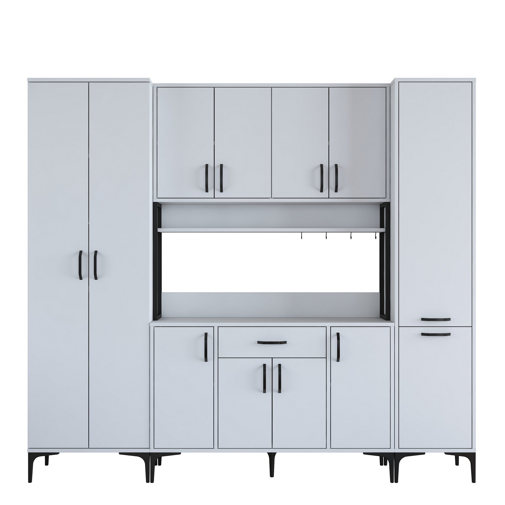 Buffet de cuisine 12 portes, étagère et tiroir Ariane L220cm Blanc