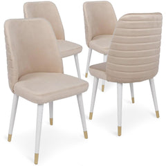 Lot de 4 chaises Vatri Velours Blanc crème et Métal Blanc et Or