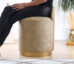 Pouf design Cuvelo D45cm Cuir  Beige avec base Or