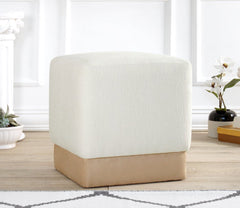 Pouf carré Martano Tissu Blanc crème et Beige