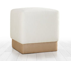 Pouf carré Martano Tissu Blanc crème et Beige