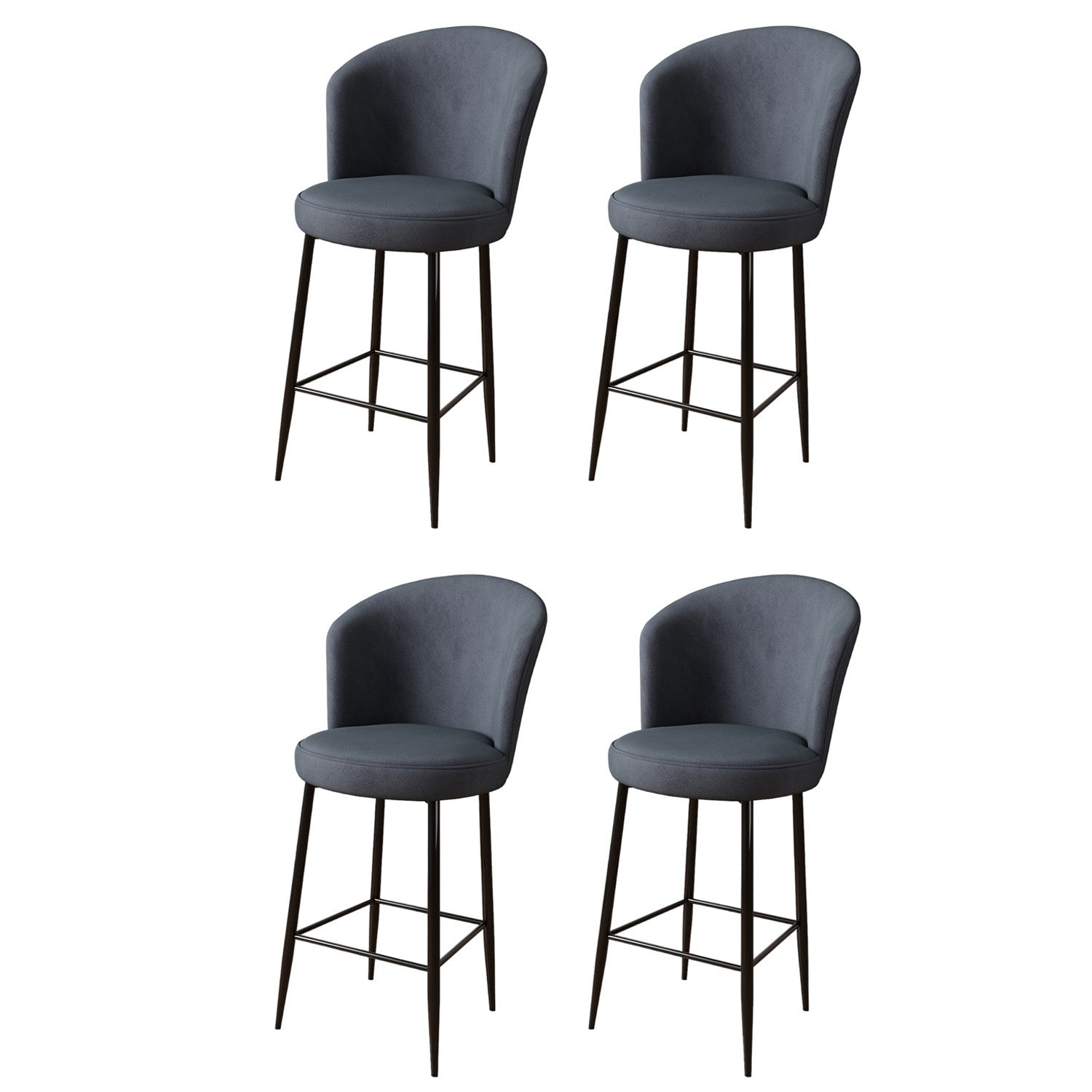 Lot de 4 chaises de bar Floranso Velours Anthracite et Métal Noir