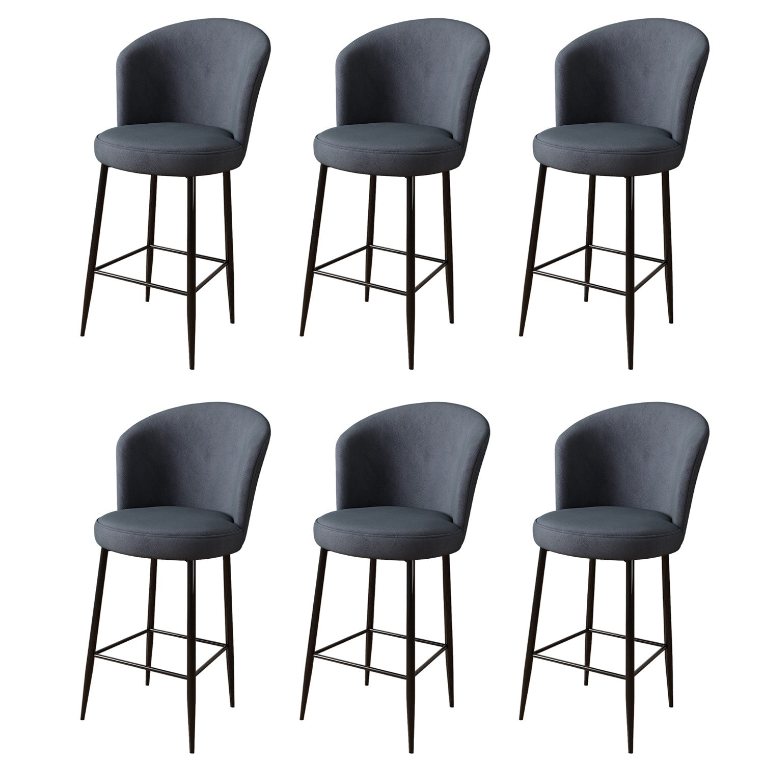 Lot de 6 chaises de bar Floranso Velours Anthracite et Métal Noir