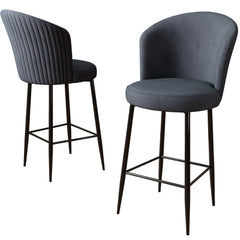 Lot de 6 chaises de bar Floranso Velours Anthracite et Métal Noir