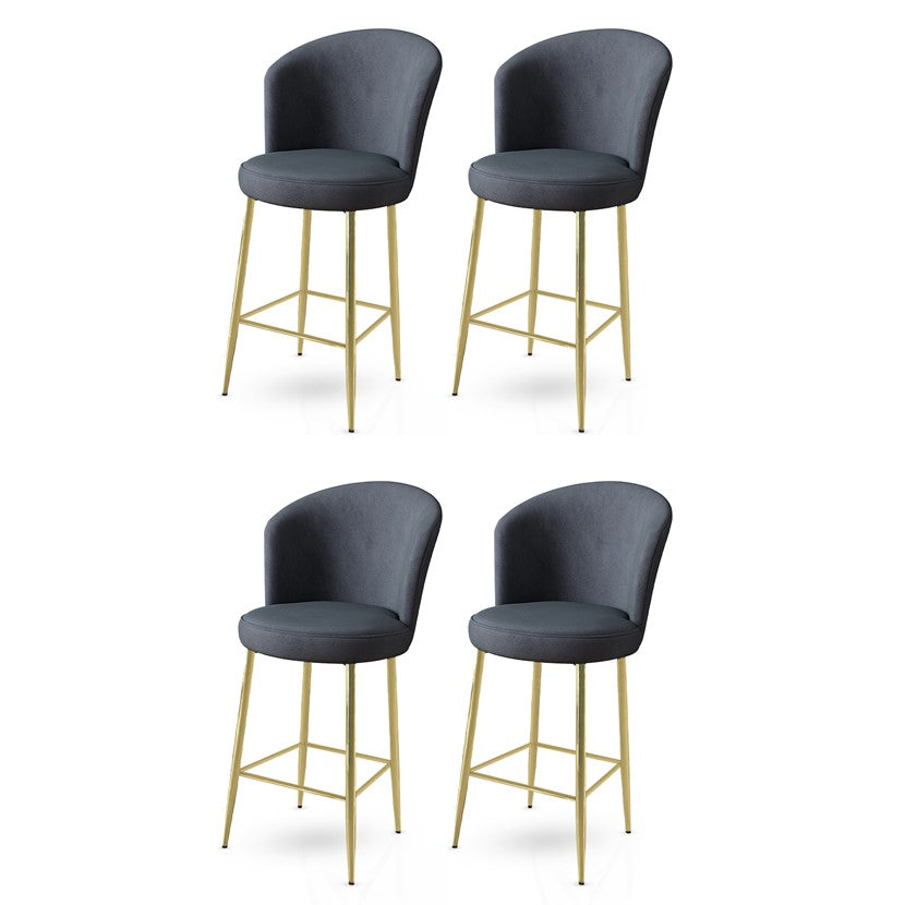 Lot de 4 chaises de bar Floranso Velours Anthracite et Métal Or