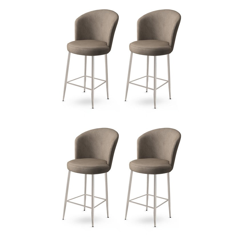 Lot de 4 chaises de bar Floranso Velours Cappuccino et Métal Chrome