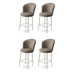 Lot de 4 chaises de bar Floranso Velours Cappuccino et Métal Chrome