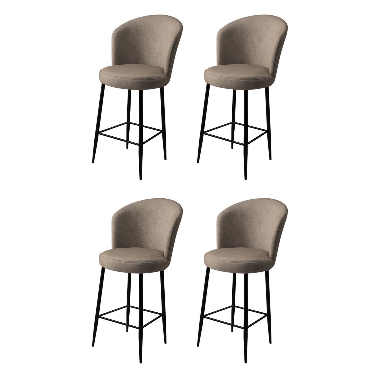 Lot de 4 chaises de bar Valatio Velours Cappuccino et Métal Noir