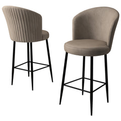 Lot de 4 chaises de bar Valatio Velours Cappuccino et Métal Noir