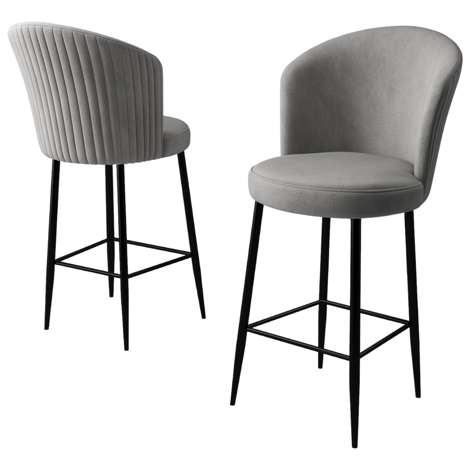 Lot de 4 chaises de bar Valatio Velours Cappuccino et Métal Noir