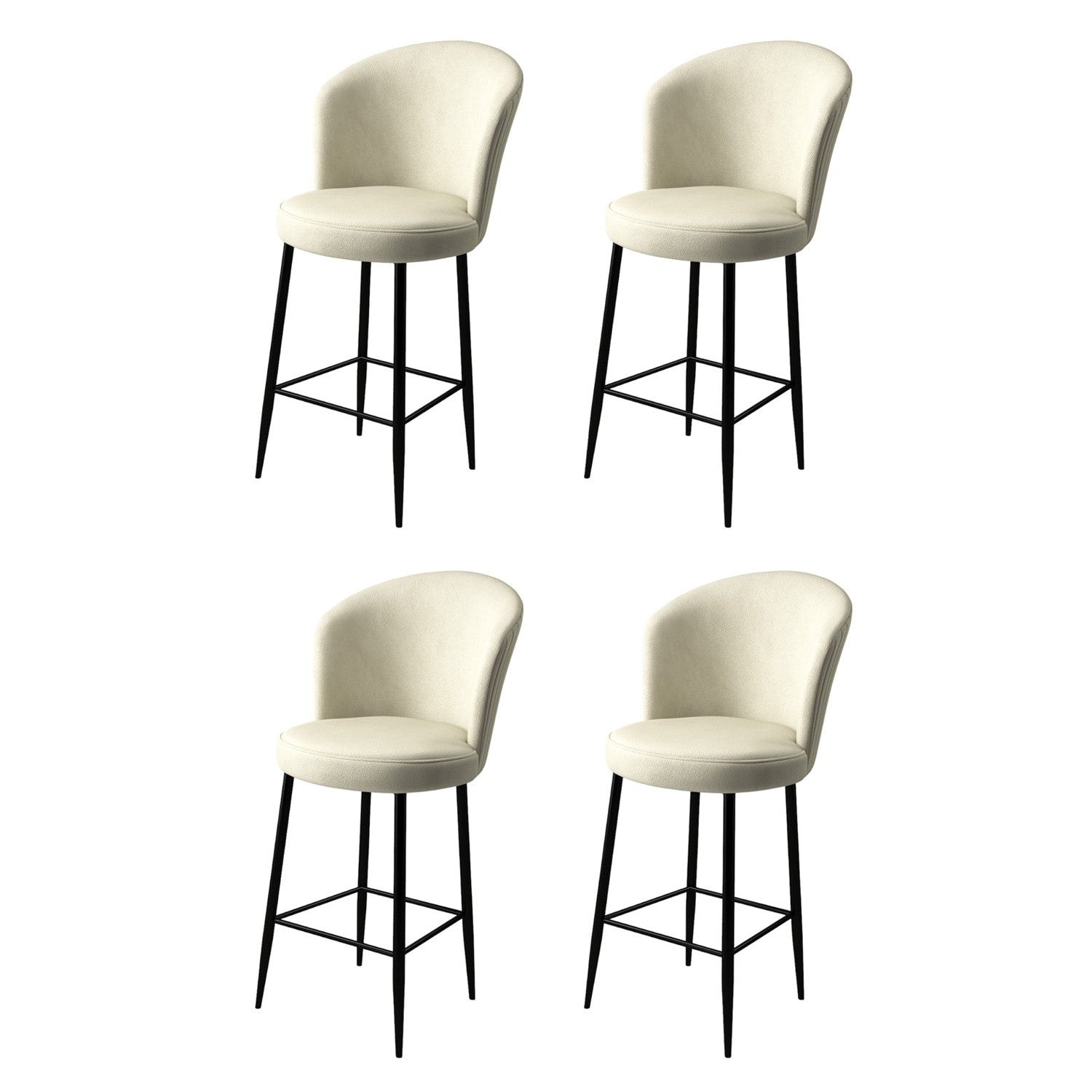 Lot de 4 chaises de bar Valatio Velours Crème et Métal Noir Crème