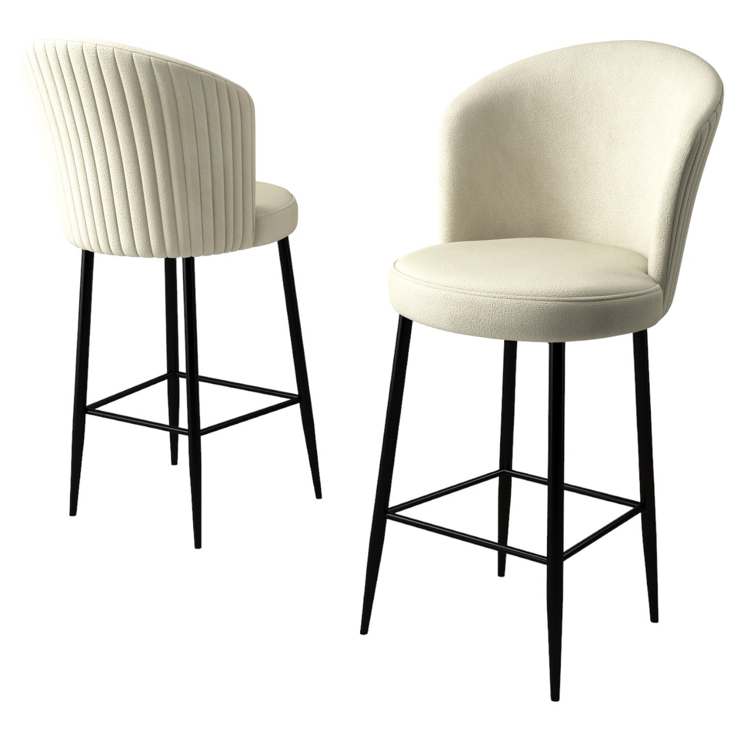 Lot de 4 chaises de bar Valatio Velours Crème et Métal Noir Crème