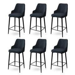 Lot de 6 chaises de bar Nairis Velours Anthracite et Métal Noir