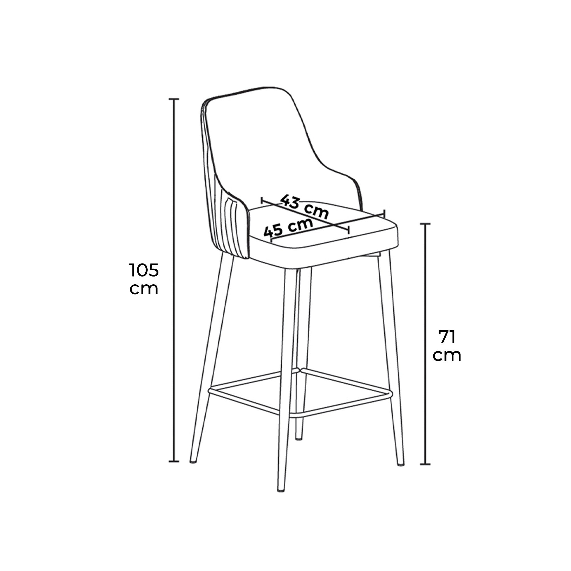 Lot de 6 chaises de bar Nairis Velours Anthracite et Métal Blanc