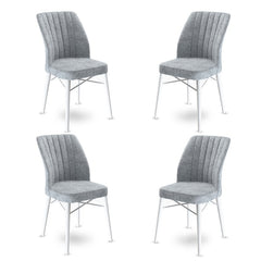 Lot de 4 chaises Miur Velours Gris et Métal Blanc