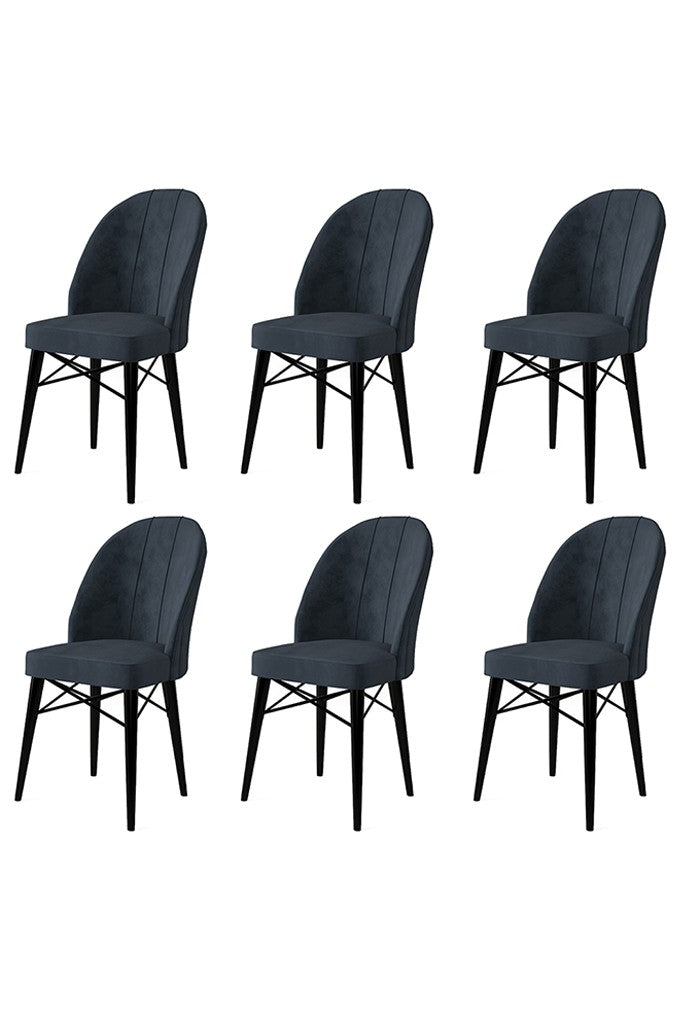 Lot de 6 chaises Veriso Velours Anthracite et Métal Noir