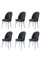 Lot de 6 chaises Veriso Velours Anthracite et Métal Blanc