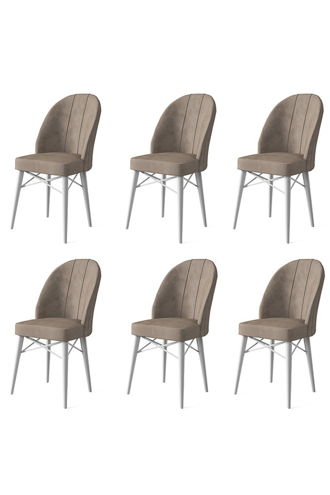 Lot de 6 chaises Veriso Velours Cappuccino et Métal Blanc