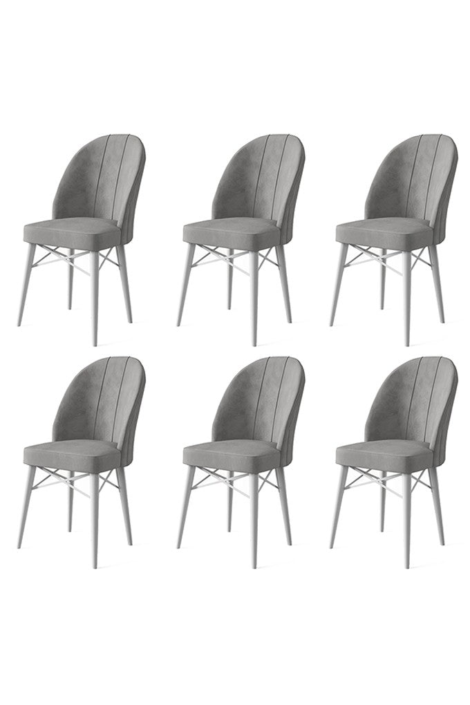 Lot de 6 chaises Veriso Velours Gris et Métal Blanc