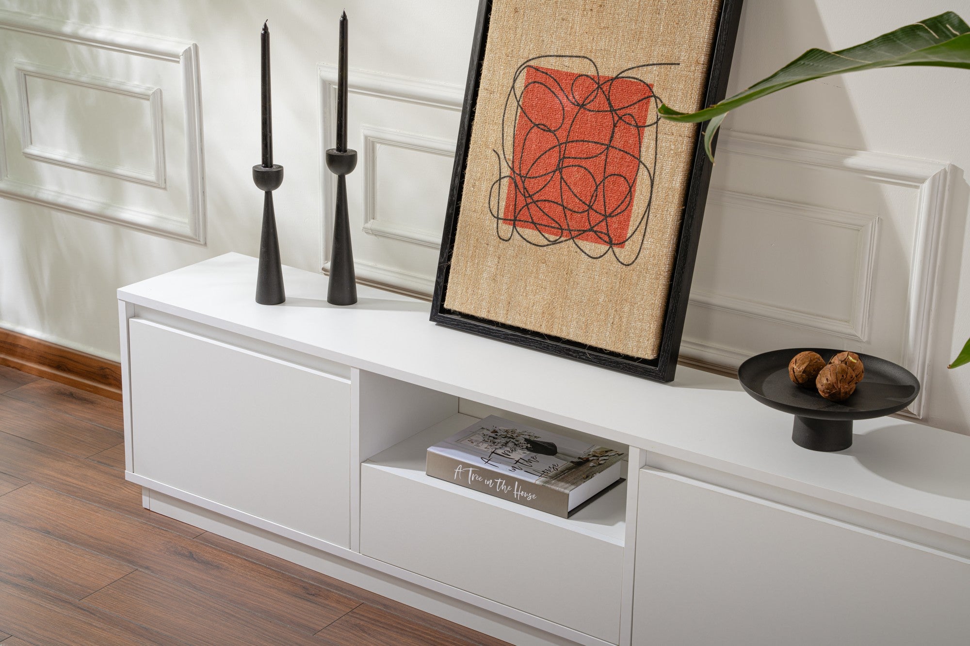 Meuble tv moderne 3 portes basculantes Diazon L160cm Blanc