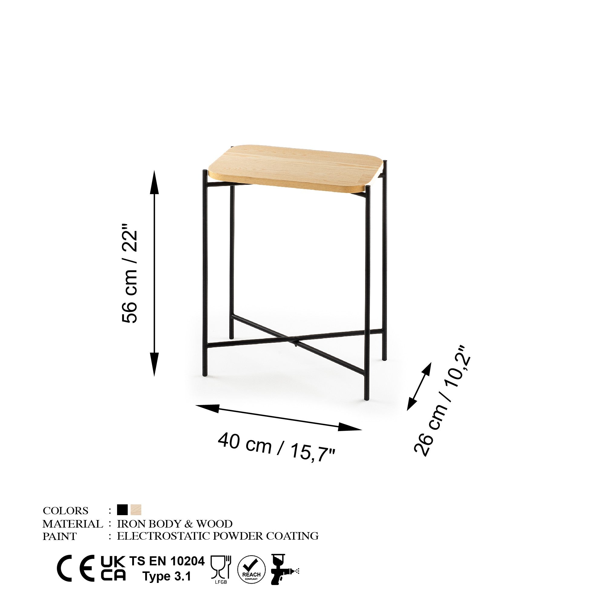 Table basse rectangulaire style industriel Antula 40x26cm Bois massif clair et Métal Noir