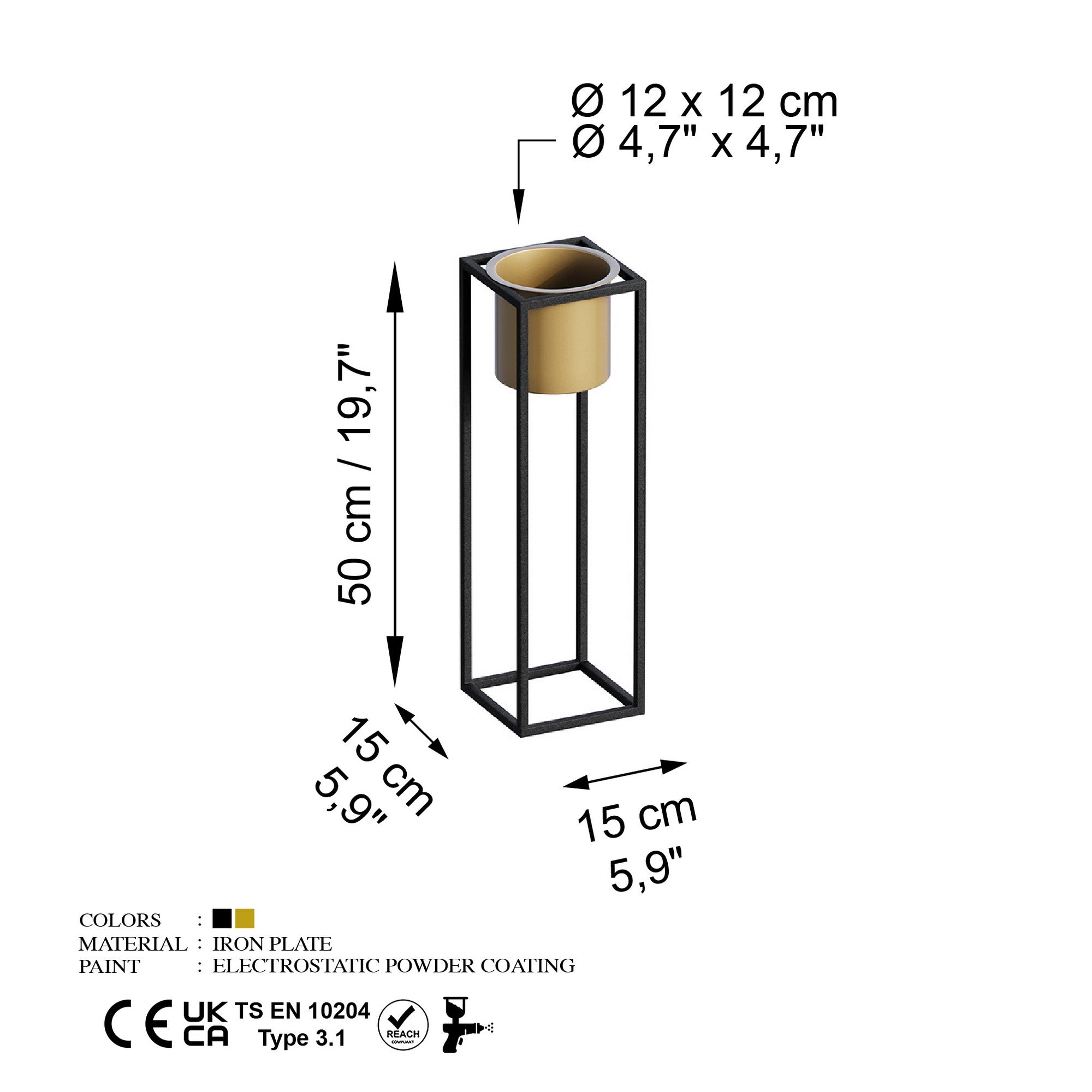 Cache-pot / Bougeoir Design avec support Konten Métal Noir et Or