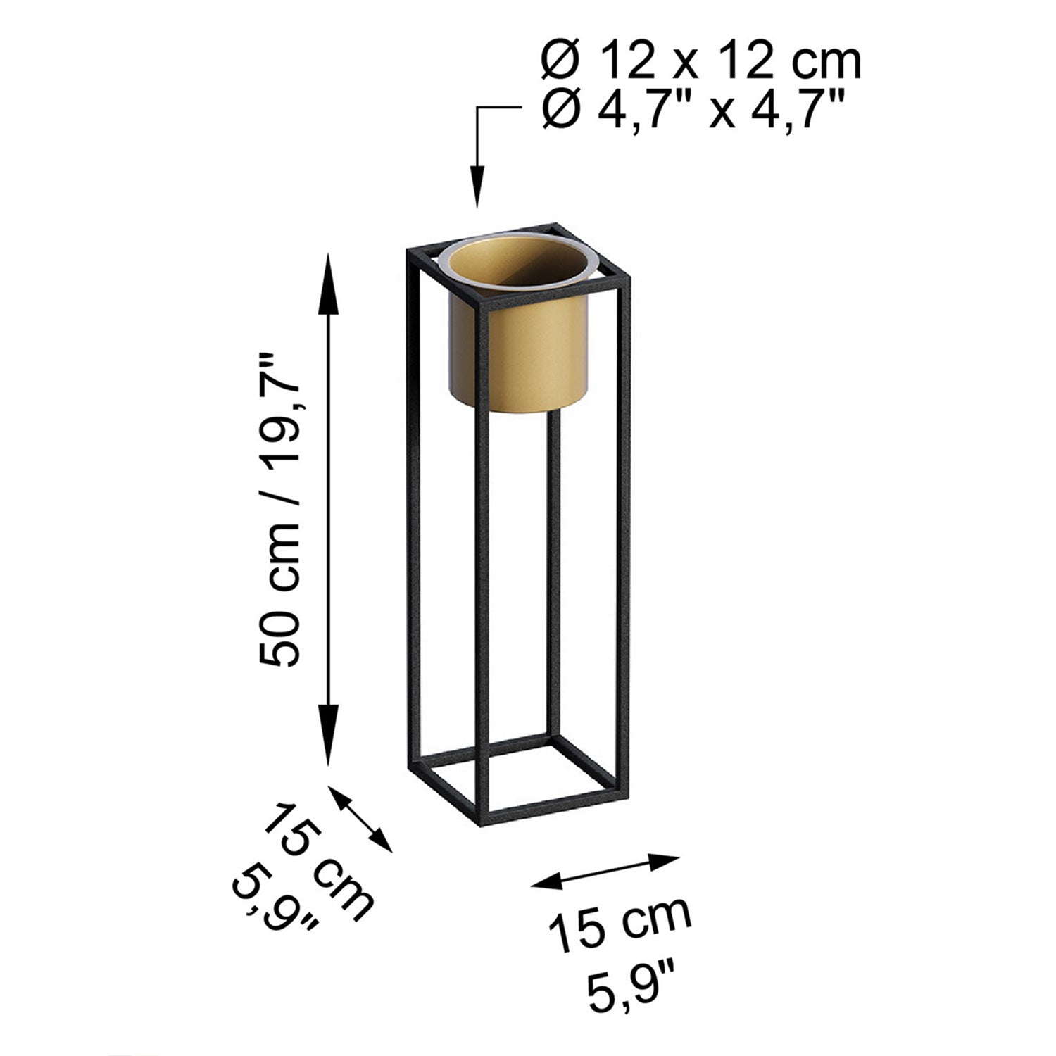 Cache-pot / Bougeoir Design avec support Konten Métal Noir et Or