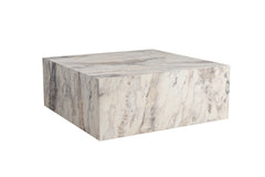 Table basse carrée style contemporain Freezia L90cm Effet marbre Blanc