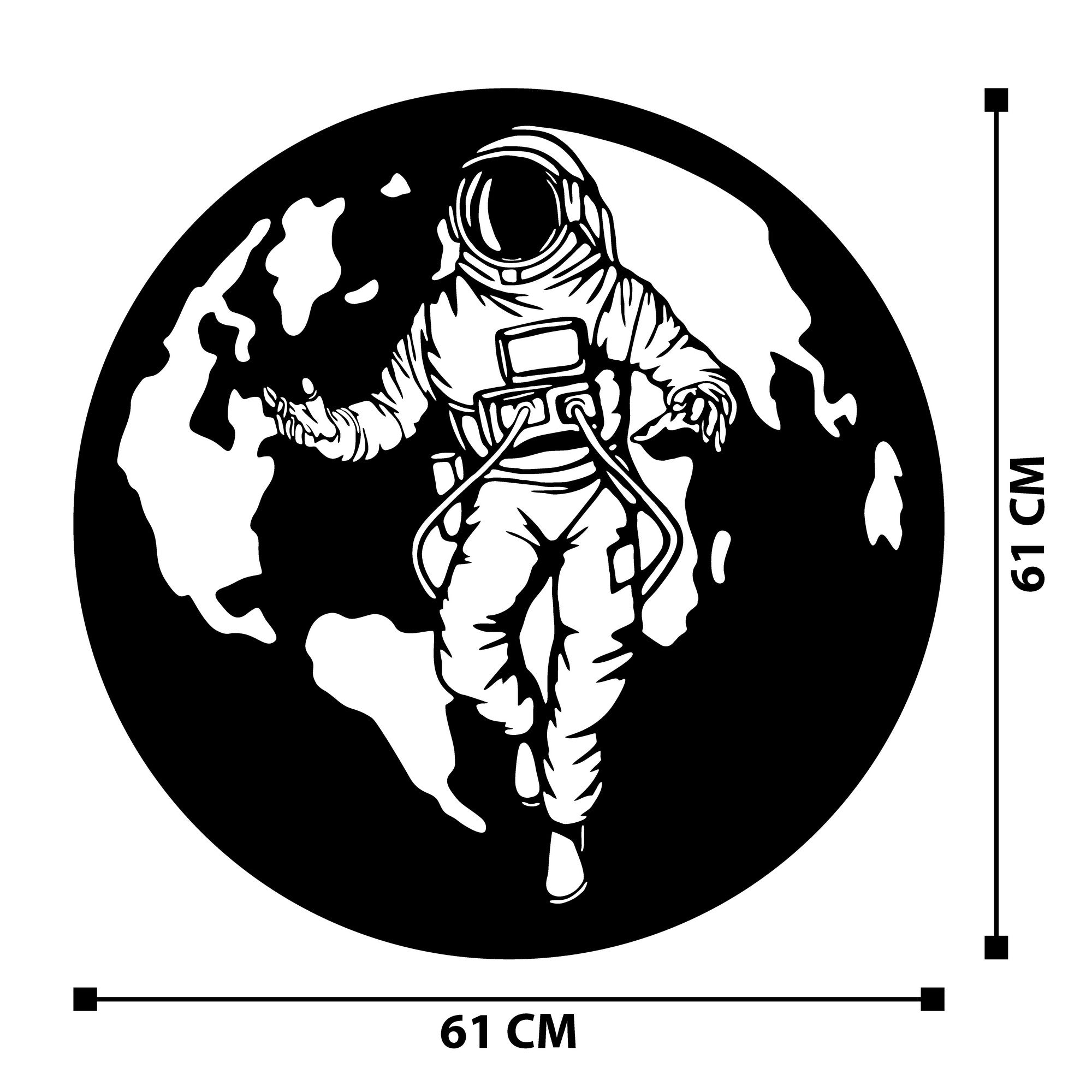 Décoration murale globe et astronaute Kouma D61cm Métal Noir