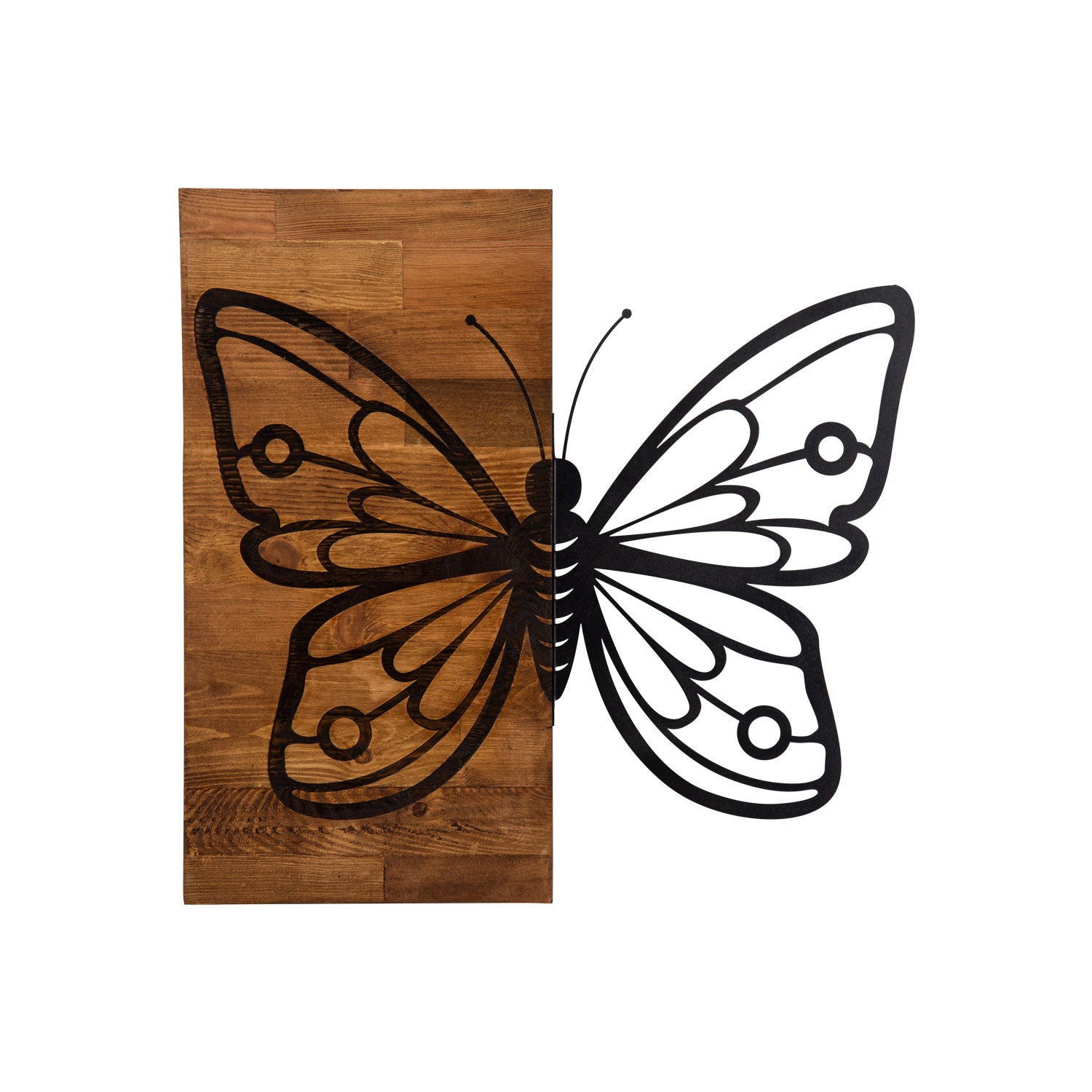 Décoration mural Chaira L58xH59cm Papillon Bois foncé et Métal Noir