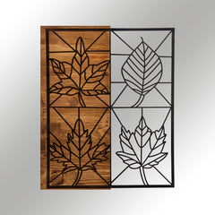 Décoration murale 4 Feuilles Pistado L48xH58cm Bois foncé et Métal Noir