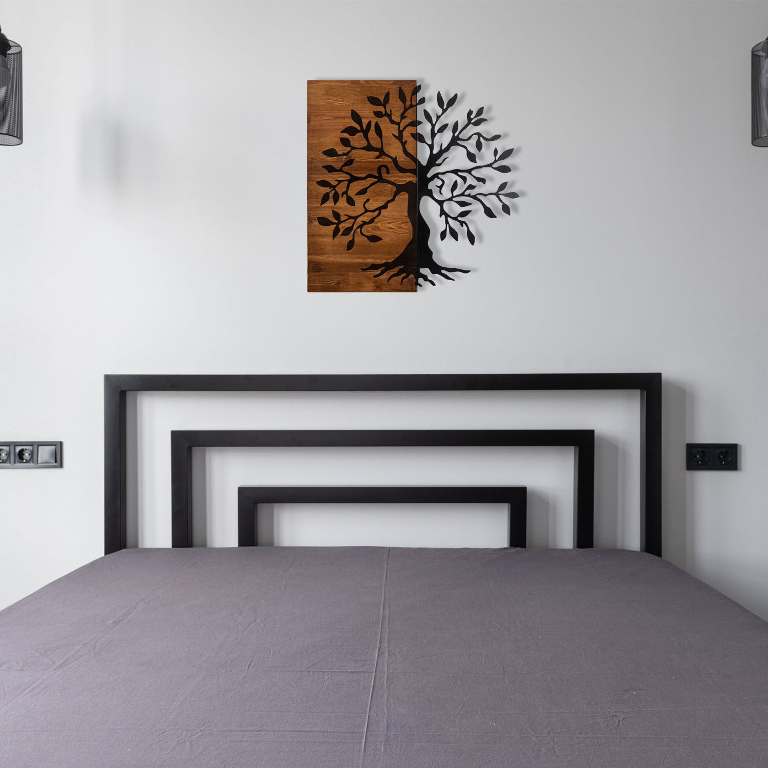 Décoration murale arbre Vidaly L58xH58cm Bois foncé et Métal Noir