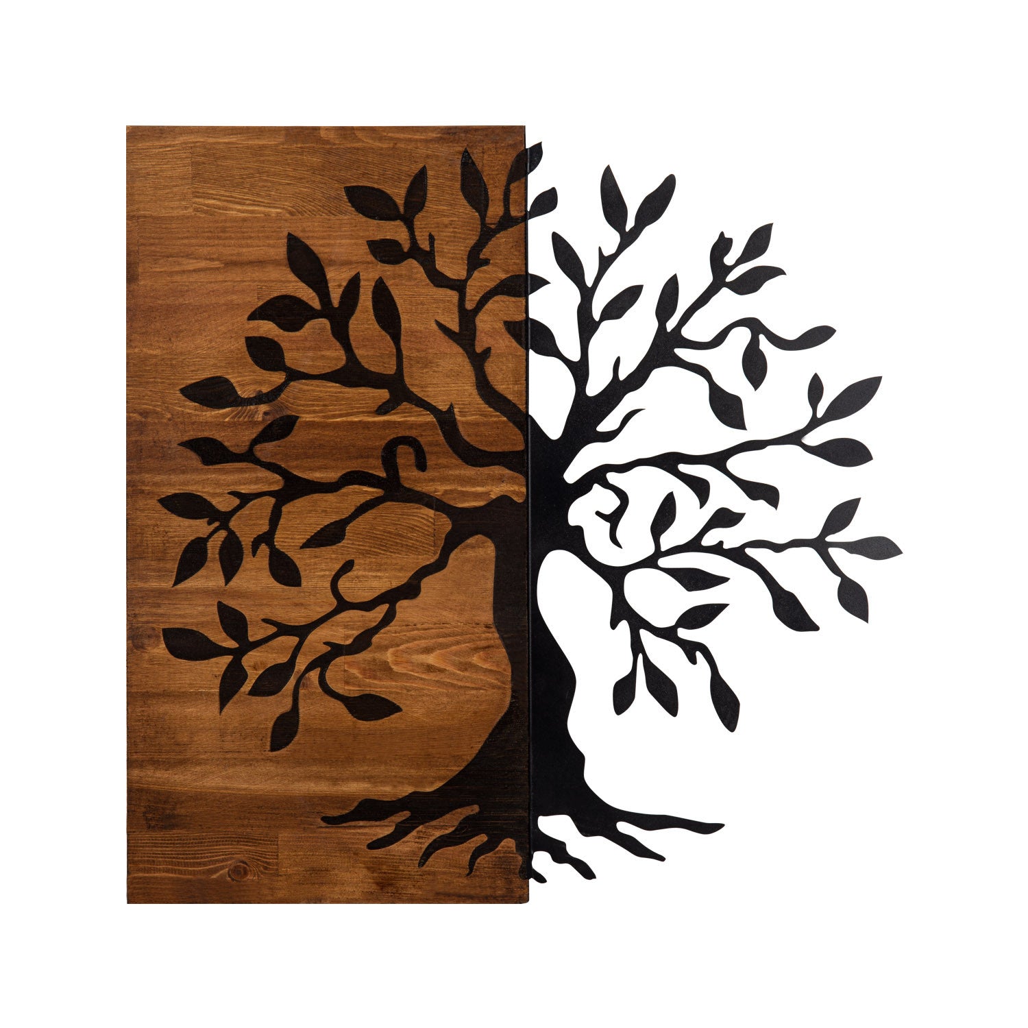 Décoration murale arbre Vidaly L58xH58cm Bois foncé et Métal Noir