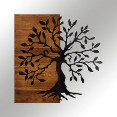 Décoration murale arbre Vidaly L58xH58cm Bois foncé et Métal Noir