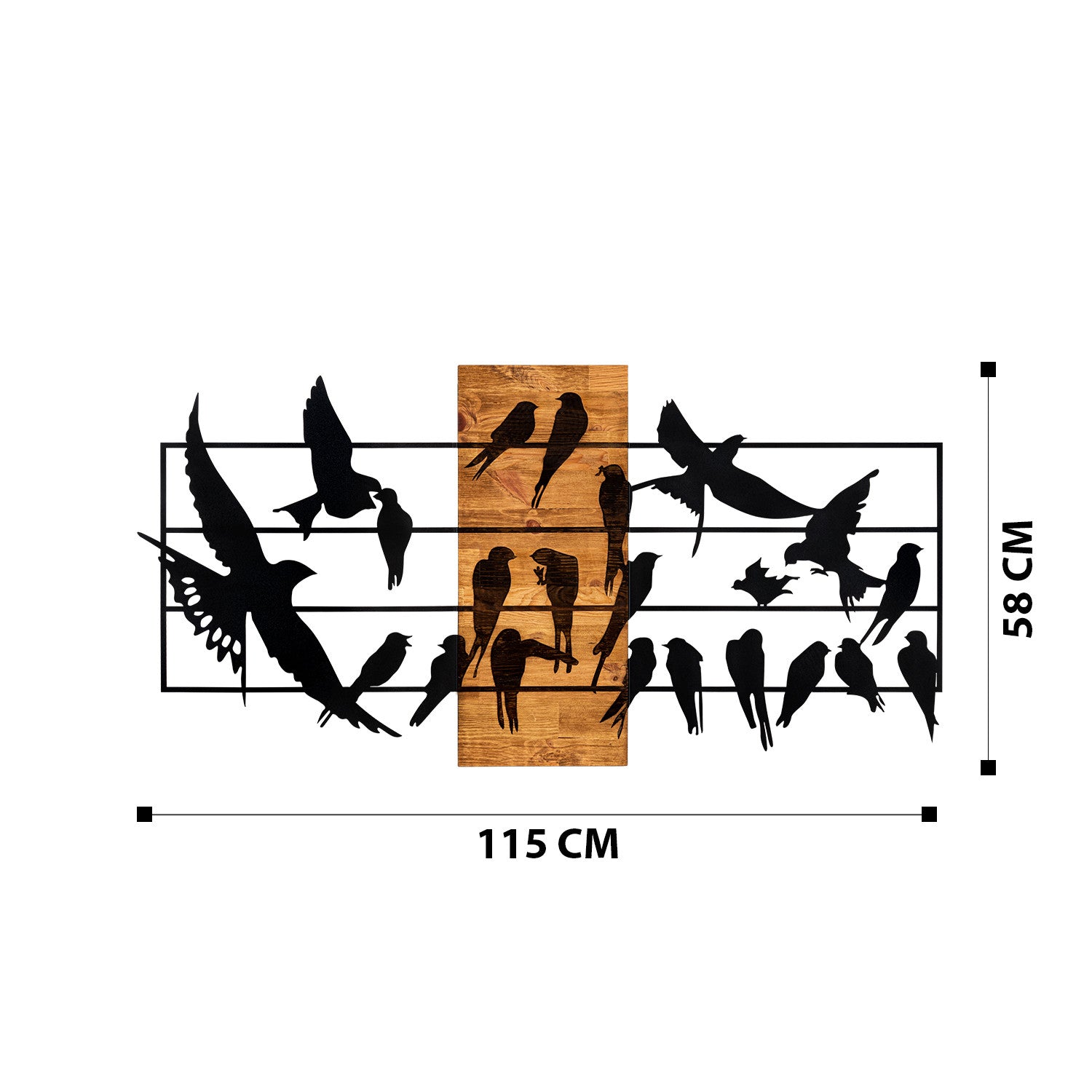 Décoration murale des hirondelles Rusti L115xH58cm Bois foncé et Métal Noir