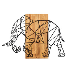 Décoration murale Chiara L82xH58cm Éléphants Métal Noir et Bois foncé