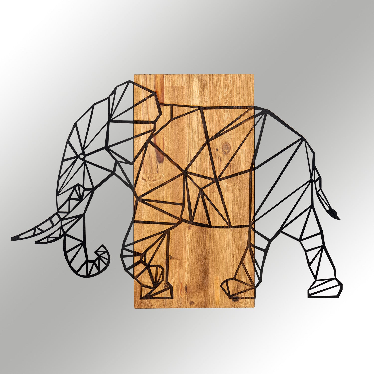 Décoration murale Chiara L82xH58cm Éléphants Métal Noir et Bois foncé