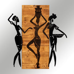 Décoration murale 3 femmes Tatiro L54xH58cm Bois foncé et Métal Noir