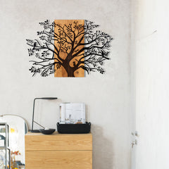 Décoration murale Chiara L85xH58cm Haut d'arbre Métal Noir et Bois foncé