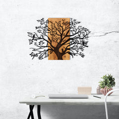 Décoration murale Chiara L85xH58cm Haut d'arbre Métal Noir et Bois foncé