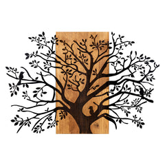 Décoration murale Chiara L85xH58cm Haut d'arbre Métal Noir et Bois foncé