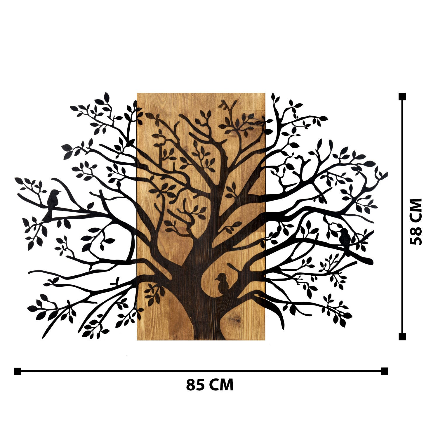 Décoration murale Chiara L85xH58cm Haut d'arbre Métal Noir et Bois foncé