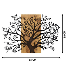 Décoration murale Chiara L85xH58cm Haut d'arbre Métal Noir et Bois foncé