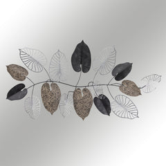 Décoration murale Galcy L120xH63cm Métal Feuilles Noir, Marron et Argent