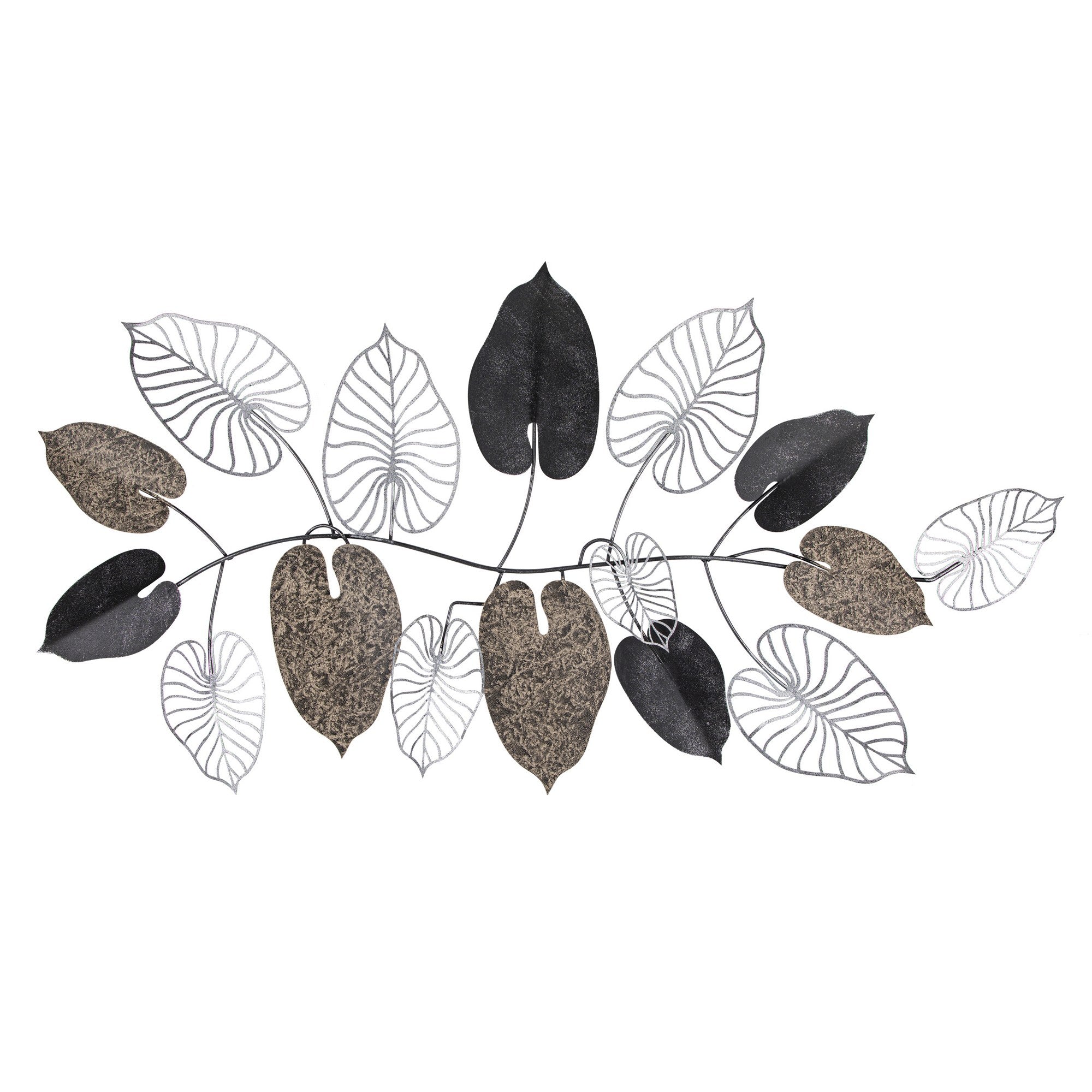 Décoration murale Galcy L120xH63cm Métal Feuilles Noir, Marron et Argent