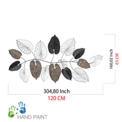 Décoration murale Galcy L120xH63cm Métal Feuilles Noir, Marron et Argent