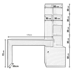 Bureau avec étagère bibliothèque intégrée Dulac Bois blanc et Rouge