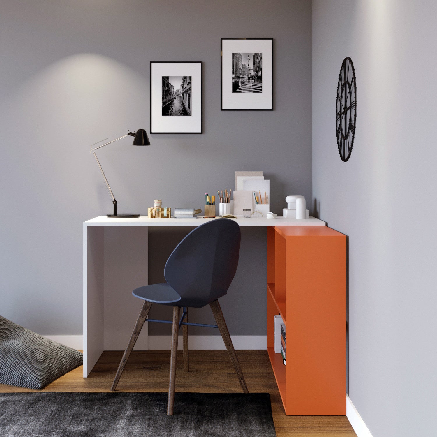 Bureau d'angle Laksan Blanc et Orange